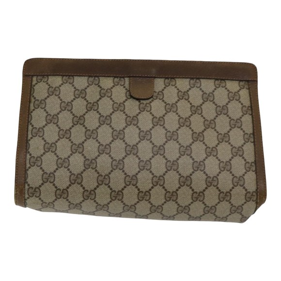 GUCCI GG Supreme Web Sherry Line Clutch Bag PVC Leather Beige Red Auth 84566 - Picture 2 of 16
